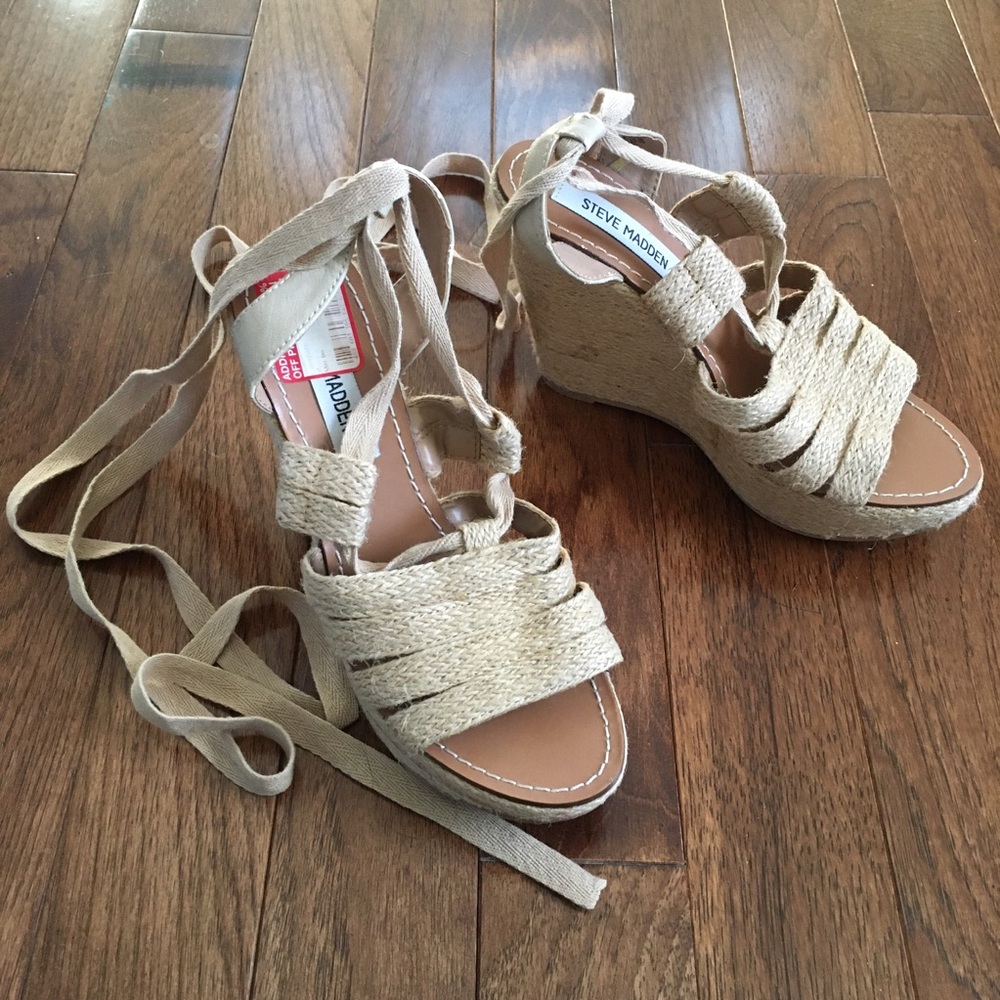 NEW Steve Madden Ballet Ankle Wrap Espadrille Wedge Sandals Size 8